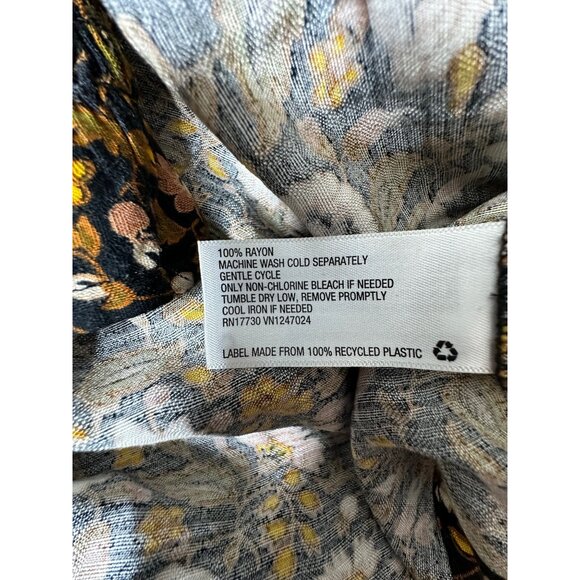 Knox Rose Womens XS Floral Long Sleeve Blouse Black/Multicolor 100% Rayon - Picture 5 of 7